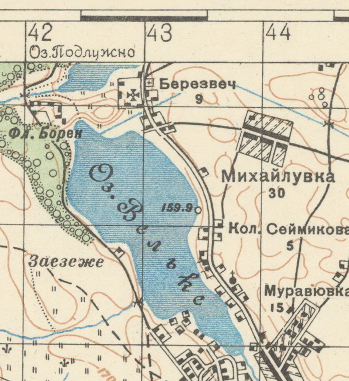 Фрагмент карты с указанием расположения кладбища в Березвечье