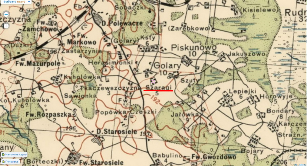 Фрагмент старой карты з указаннем населенага пункта